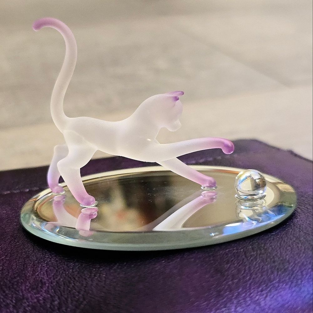 Vintage Glass Baron Satin Cat Playing with Ball on Mirror